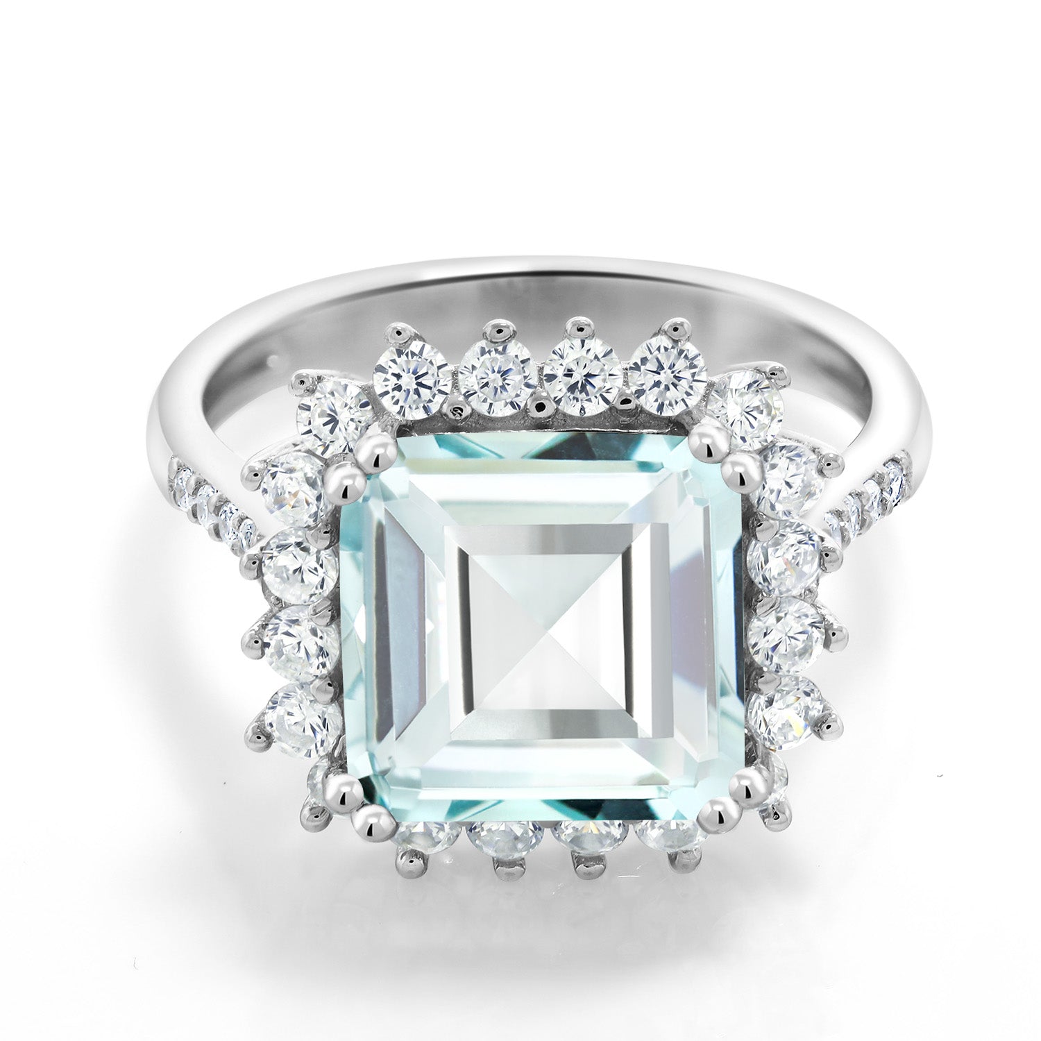 925 Sterling Silver Sky Blue Simulated Aquamarine Ring | 4.83 Cttw | Octagon Cut 10MM Ring For Women  | Available In Size 5,6,7,8,9