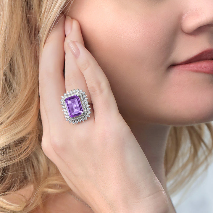 Amethyst and Zirconia_5_Ring in 925 Sterling Silver