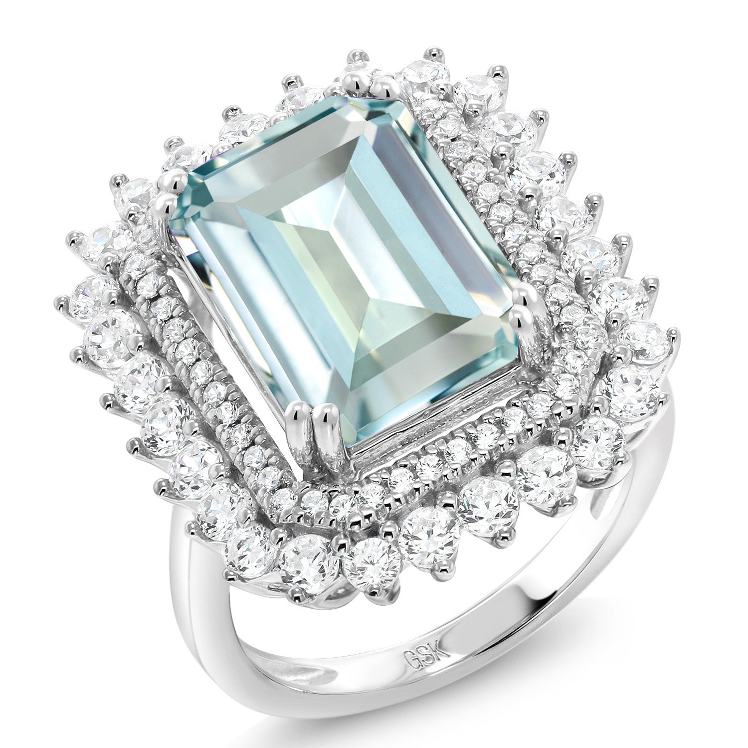 925 Sterling Silver Sky Blue Simulated Aquamarine Ring For Women (7.24 Cttw, Emerald Cut 14X10MM, Available In Size 5, 6, 7, 8, 9)