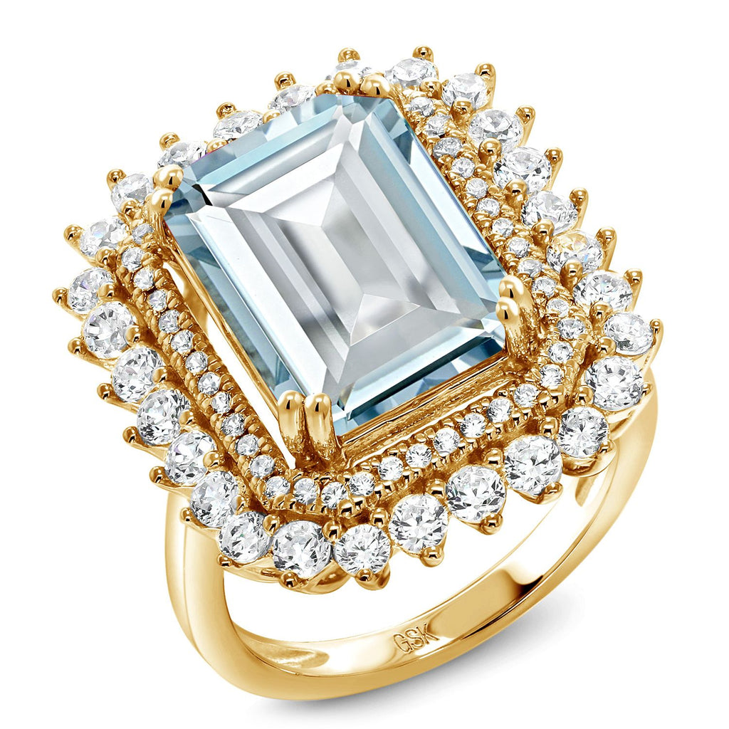 Created Aquamarine - March_8_Ring in 925 Yellow Gold Plated Silver