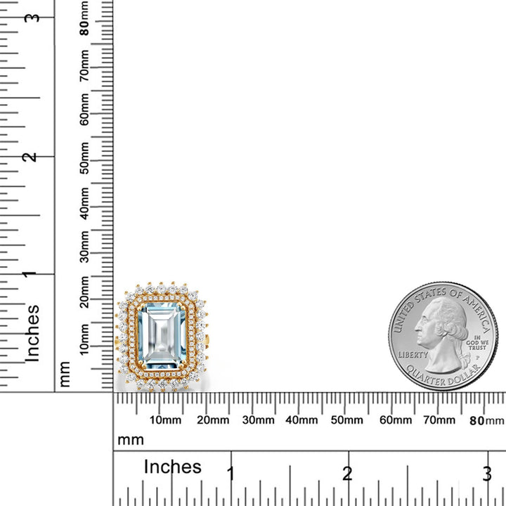 Simulated Aquamarine and Zirconia_5_Ring in 18K Yellow Gold Plated Silver