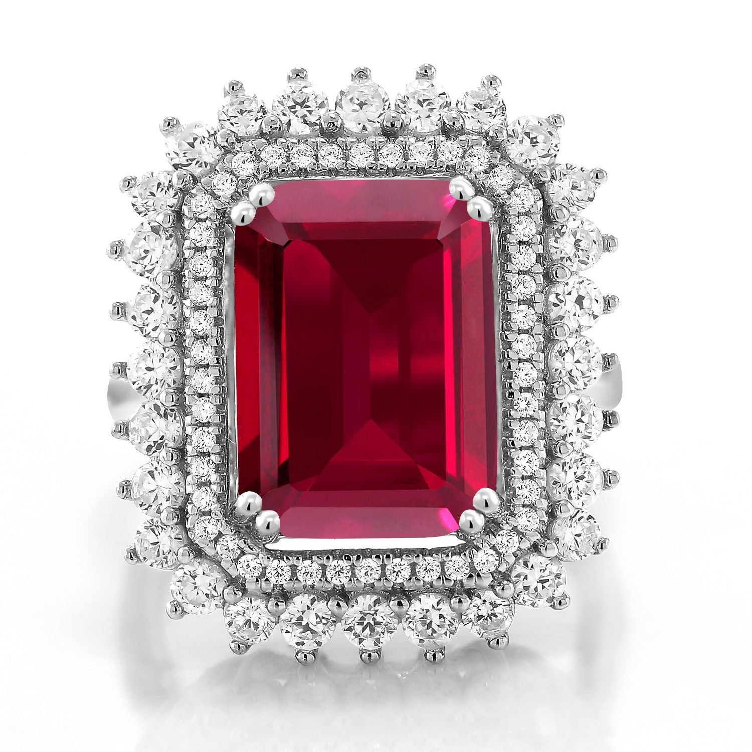 8.60 Cttw Red Created Ruby Ring For Women In 925 Sterling Silver | Emerald Cut 14X10MM | Available In Size 5,6,7,8,9