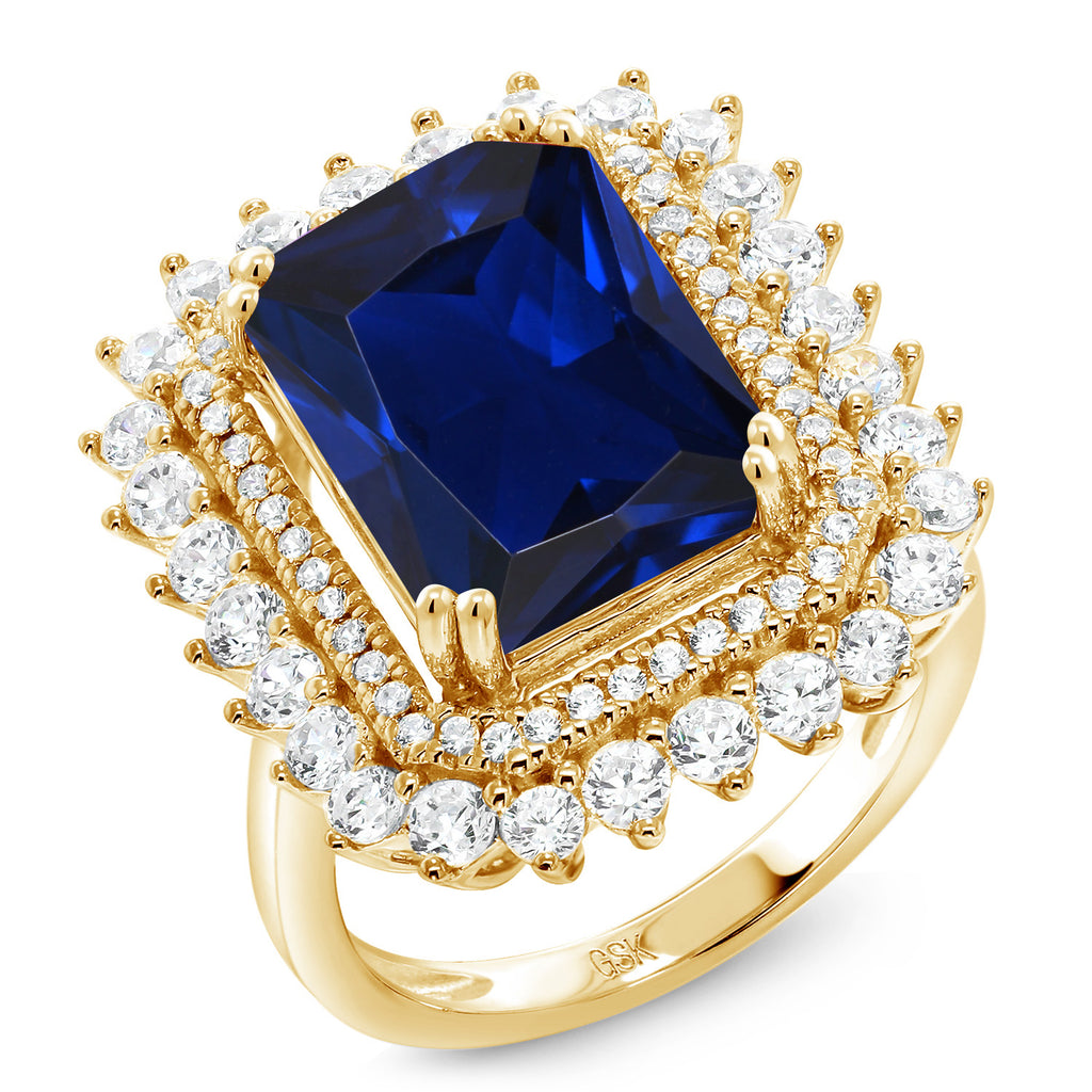 Blue Created Sapphire - September_8_Ring in 925 Yellow Gold Plated Silver