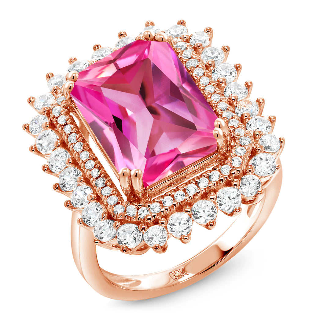 Pink Created Sapphire - September_9_Ring in 925 Rose Gold Plated Silver
