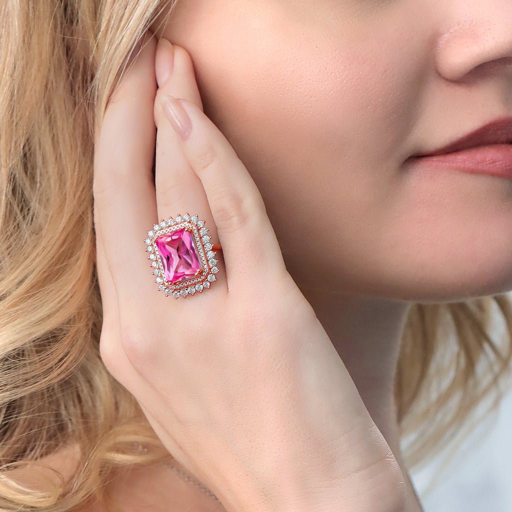 Created Sapphire and Zirconia_5_Ring in 925 Rose Gold Plated Silver