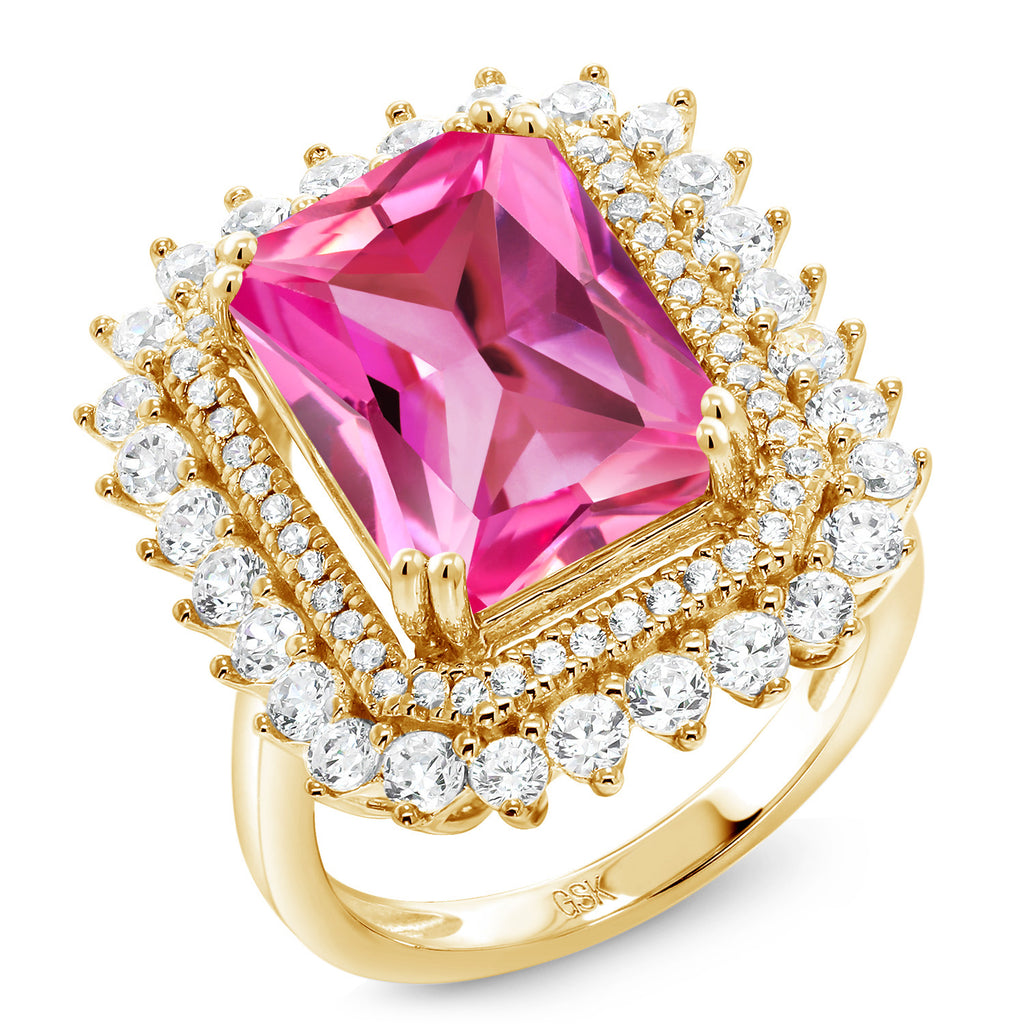 Pink Created Sapphire - September_6_Ring in 925 Yellow Gold Plated Silver