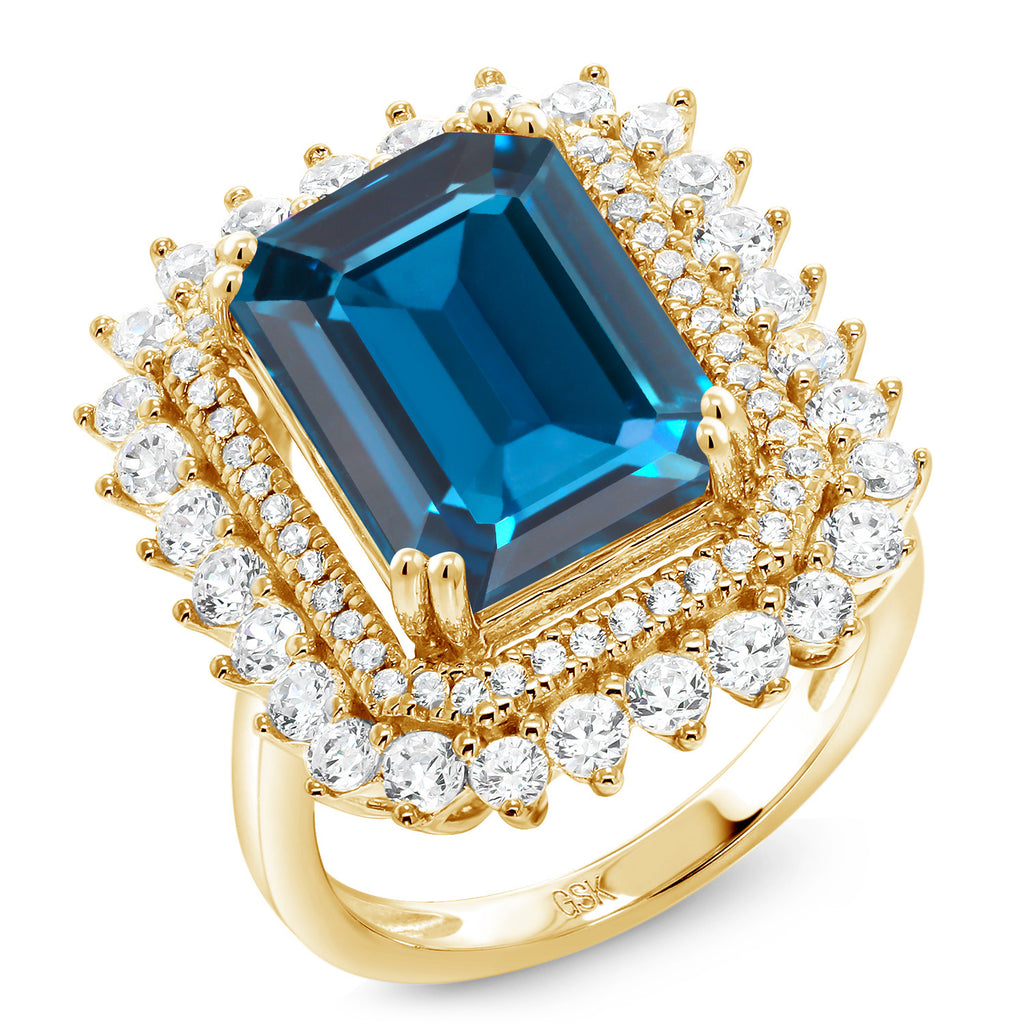 London Blue Topaz - November_9_Ring in 925 Yellow Gold Plated Silver