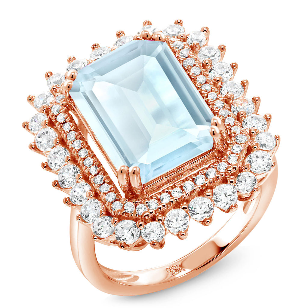 Sky Blue Topaz - November_6_Ring in 925 Rose Gold Plated Silver