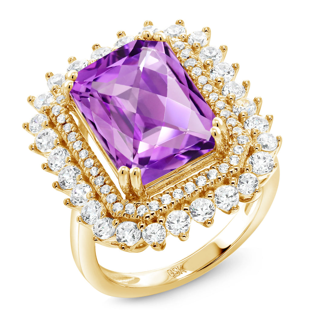 Amethyst-Checkerboard - February_9_Ring in 925 Yellow Gold Plated Silver