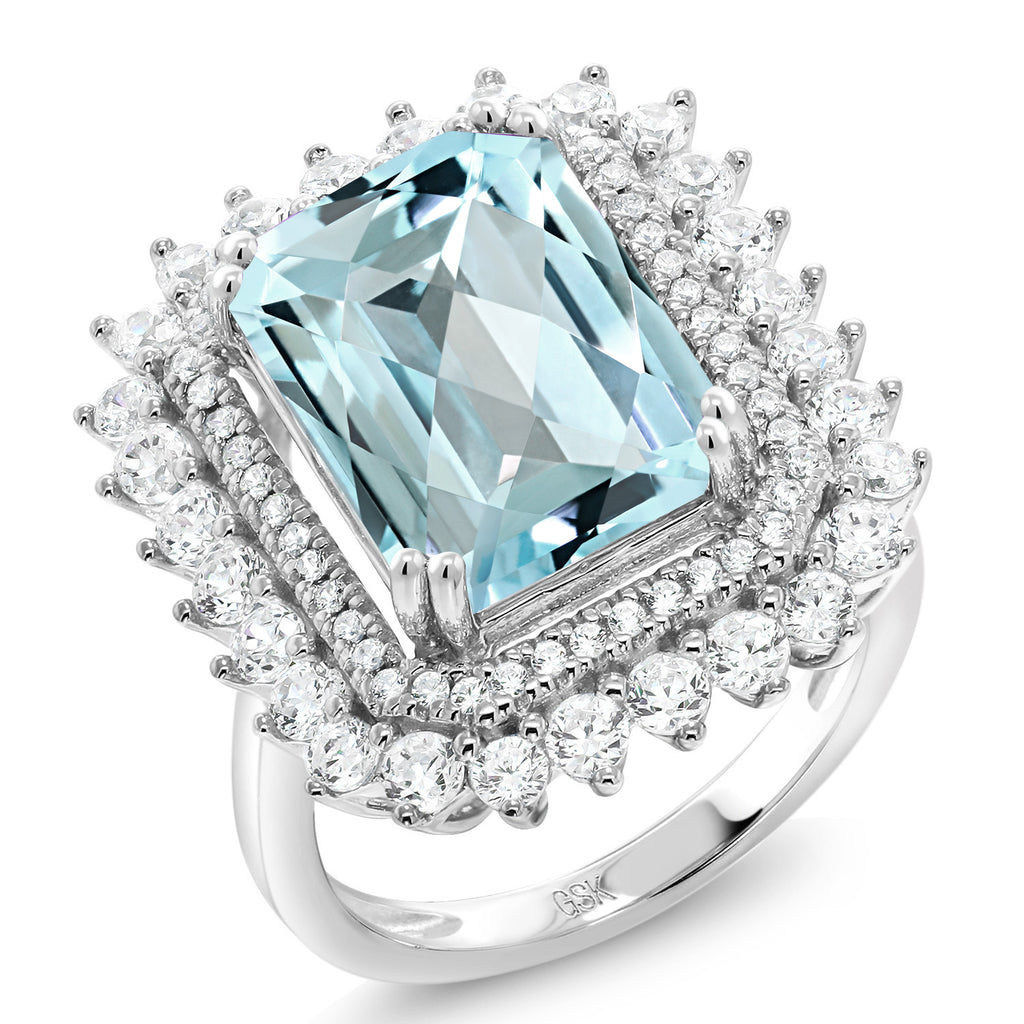 Sky Blue Topaz-Checkerboard - November_7_Ring in 925 Sterling Silver