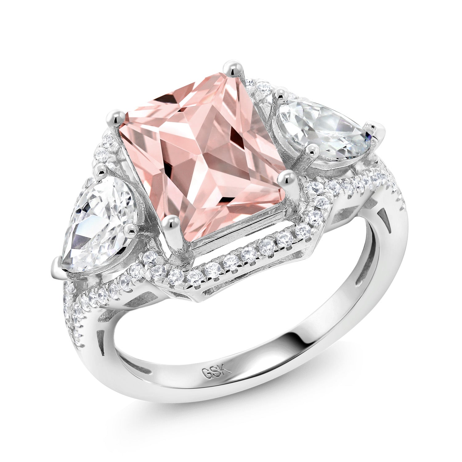 3.99 Cttw Peach Nano Morganite Ring For Women In 925 Sterling Silver | Emerald Cut 10X8MM | Gemstone October Birthstone | Available In Size 5, 6, 7, 8, 9