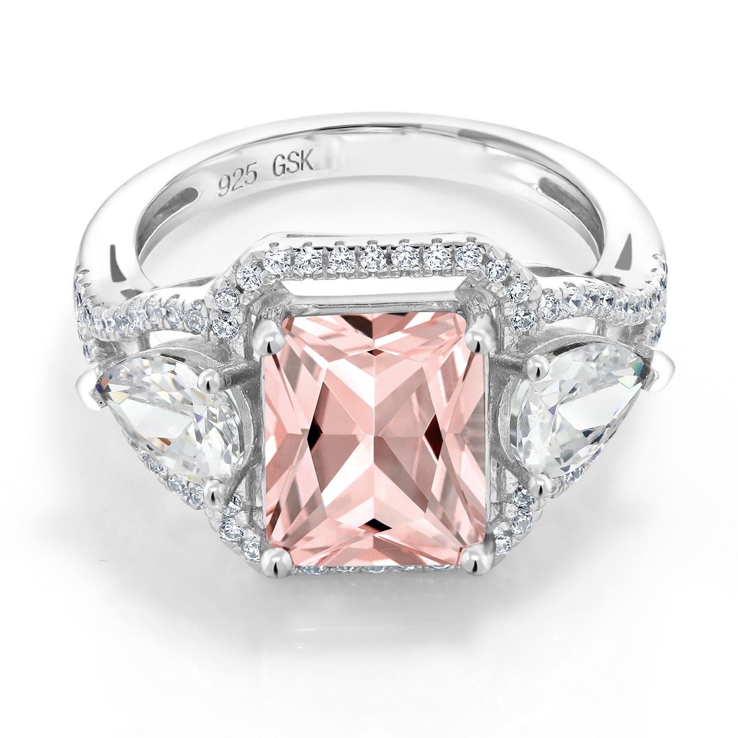 3.99 Cttw Peach Nano Morganite Ring For Women In 925 Sterling Silver | Emerald Cut 10X8MM | Gemstone October Birthstone | Available In Size 5, 6, 7, 8, 9