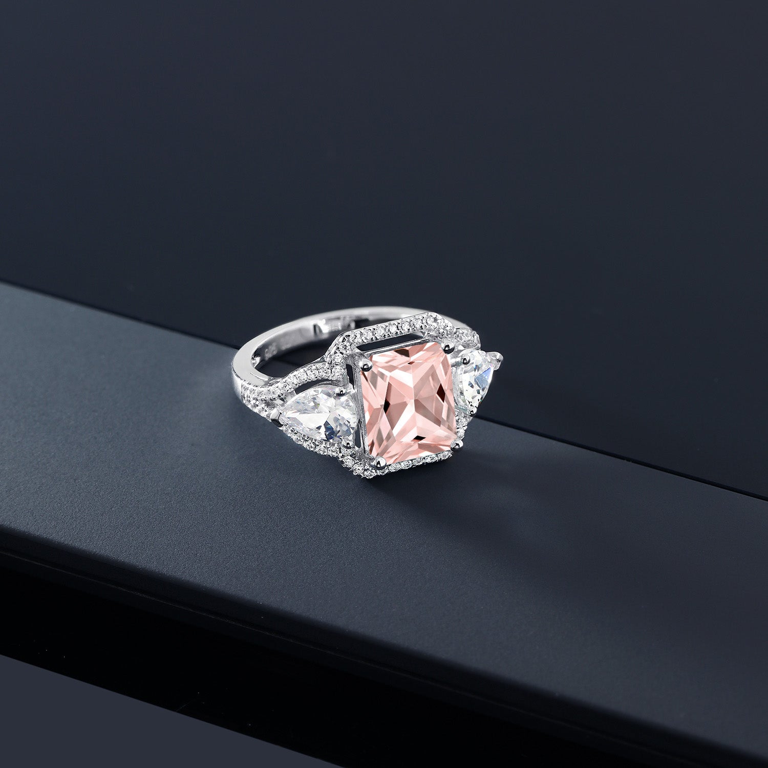 3.99 Cttw Peach Nano Morganite Ring For Women In 925 Sterling Silver | Emerald Cut 10X8MM | Gemstone October Birthstone | Available In Size 5, 6, 7, 8, 9