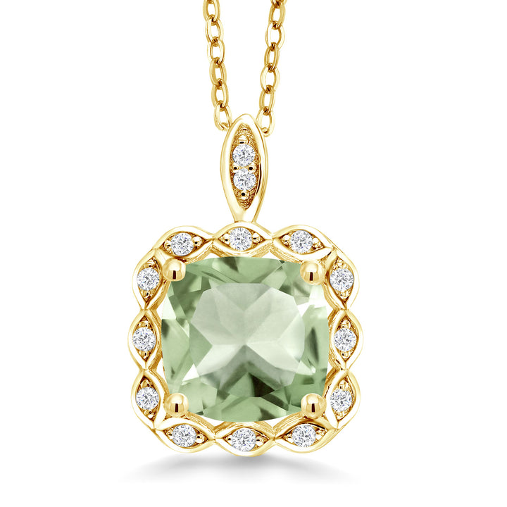 18K Yellow Gold Plated Silver 8MM Cushion Gemstone Birthstone Pendant Necklace For Women with 18 Inch Silver Chain