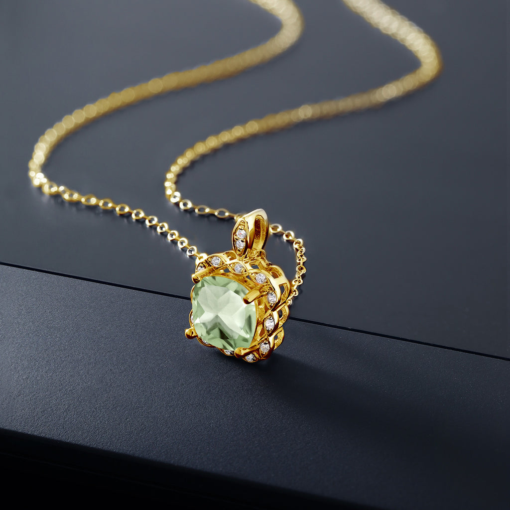Prasiolite_Pendant in 925 Yellow Gold Plated Silver