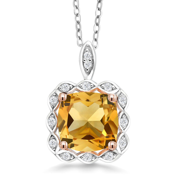 Gem Stone King 2-3 Cttw 925 Sterling Silver Cushion Cut Halo Pendant Necklace for Women | 8MM Gemstone Birthstone | 18 Inch Chain | Fine Jewelry Gift for Mom Wife Her