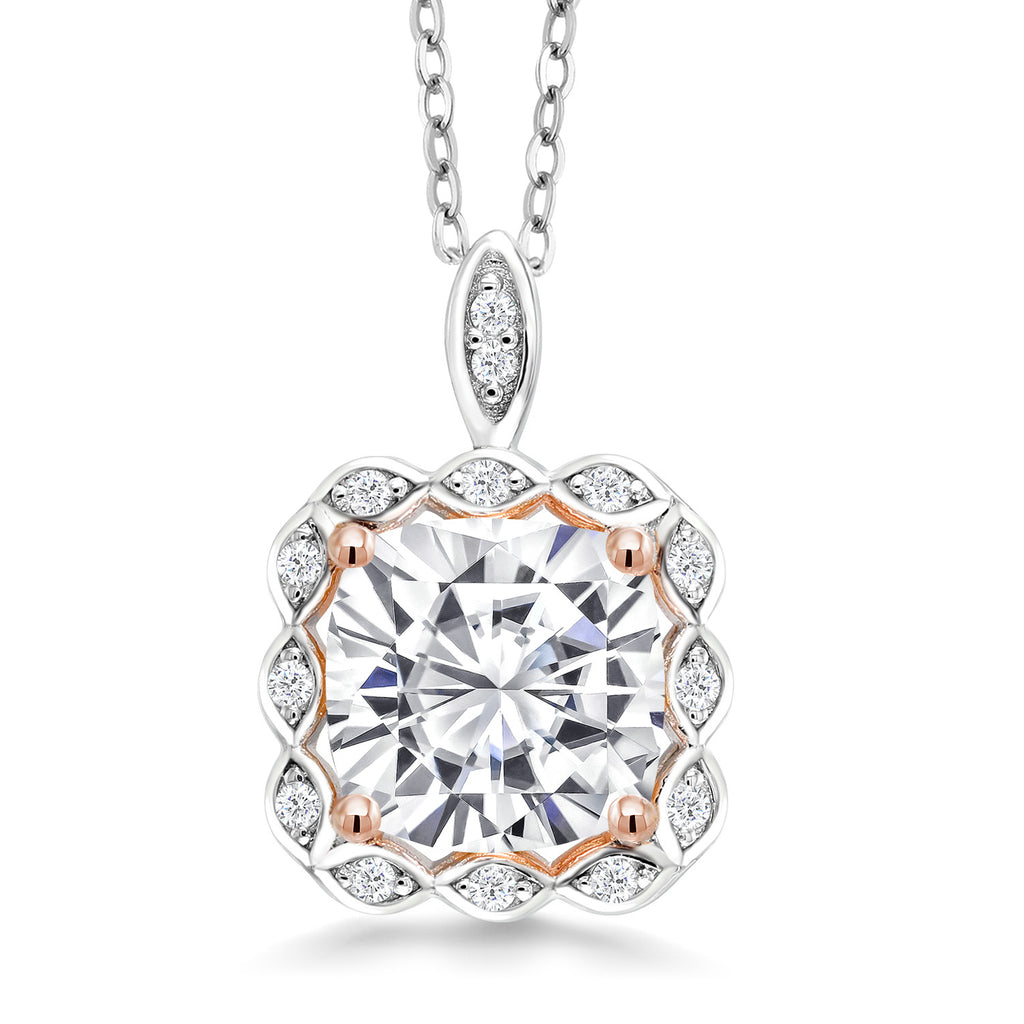 Gem Stone King 2-3 Cttw 925 Sterling Silver Cushion Cut Halo Pendant Necklace for Women | 8MM Gemstone Birthstone | 18 Inch Chain | Fine Jewelry Gift for Mom Wife Her