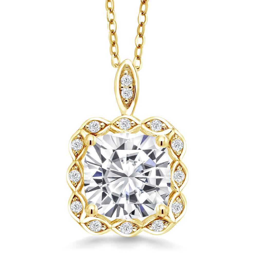 Moissanite - April_Pendant in 925 Yellow Gold Plated Silver