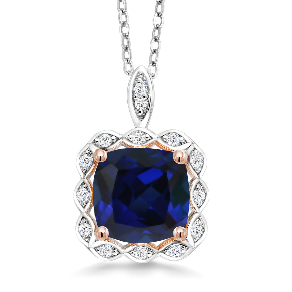 Blue Created Sapphire - September_Pendant in 925 Sterling Silver