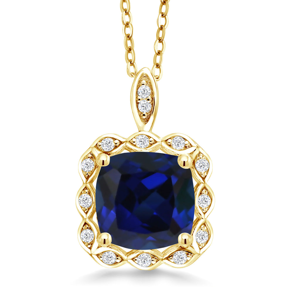 Created Sapphire - September_Pendant in 925 Yellow Gold Plated Silver