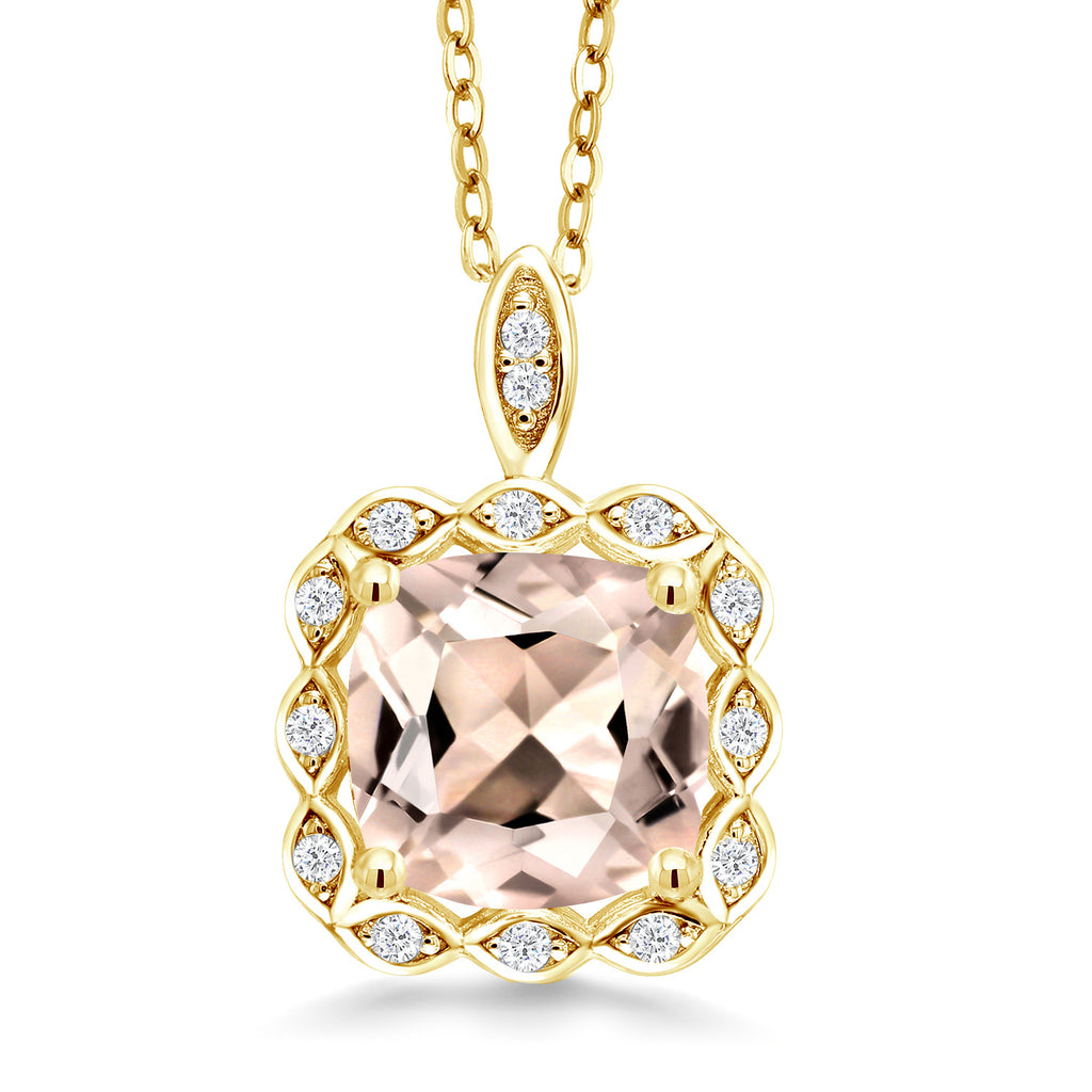 18K Yellow Gold Plated Silver 8MM Cushion Gemstone Birthstone Pendant Necklace For Women with 18 Inch Silver Chain