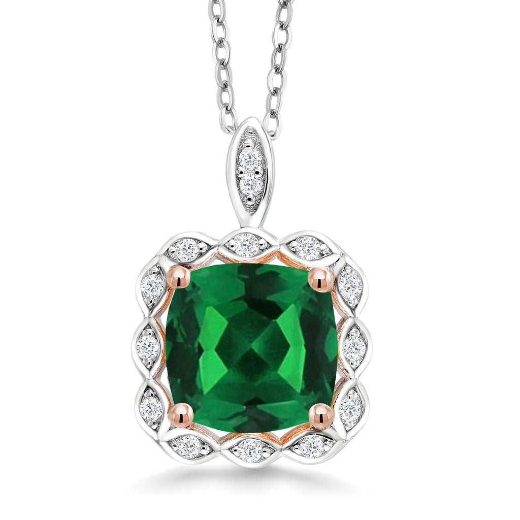 Gem Stone King 2-3 Cttw 925 Sterling Silver Cushion Cut Halo Pendant Necklace for Women | 8MM Gemstone Birthstone | 18 Inch Chain | Fine Jewelry Gift for Mom Wife Her