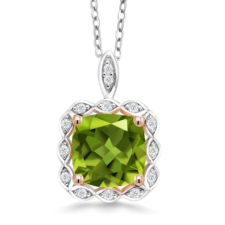 Gem Stone King 2-3 Cttw 925 Sterling Silver Cushion Cut Halo Pendant Necklace for Women | 8MM Gemstone Birthstone | 18 Inch Chain | Fine Jewelry Gift for Mom Wife Her