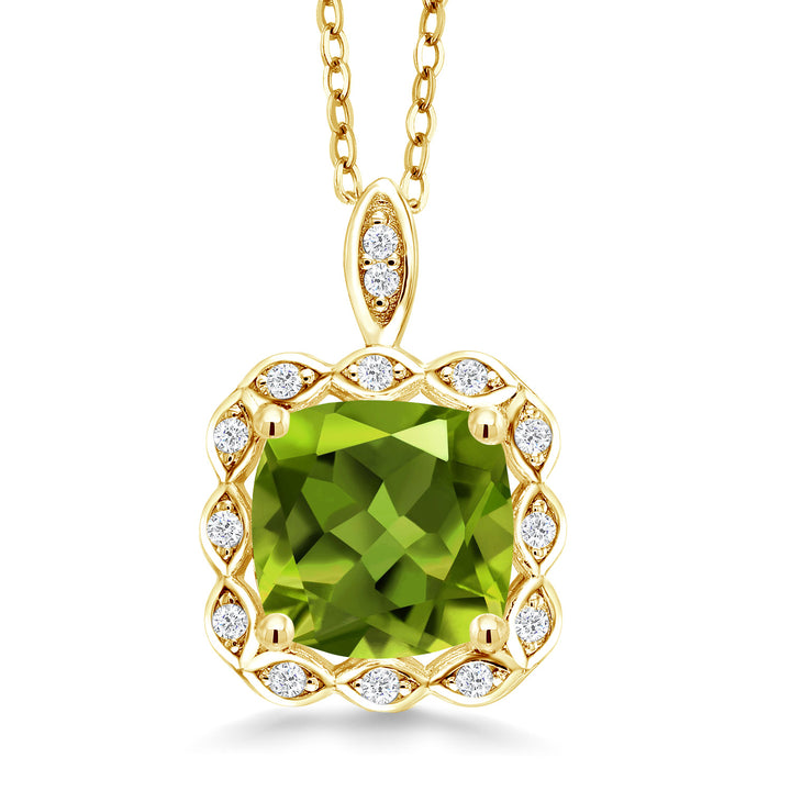 18K Yellow Gold Plated Silver 8MM Cushion Gemstone Birthstone Pendant Necklace For Women with 18 Inch Silver Chain