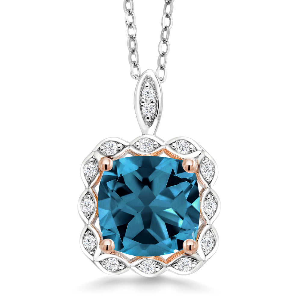 Gem Stone King 2-3 Cttw 925 Sterling Silver Cushion Cut Halo Pendant Necklace for Women | 8MM Gemstone Birthstone | 18 Inch Chain | Fine Jewelry Gift for Mom Wife Her