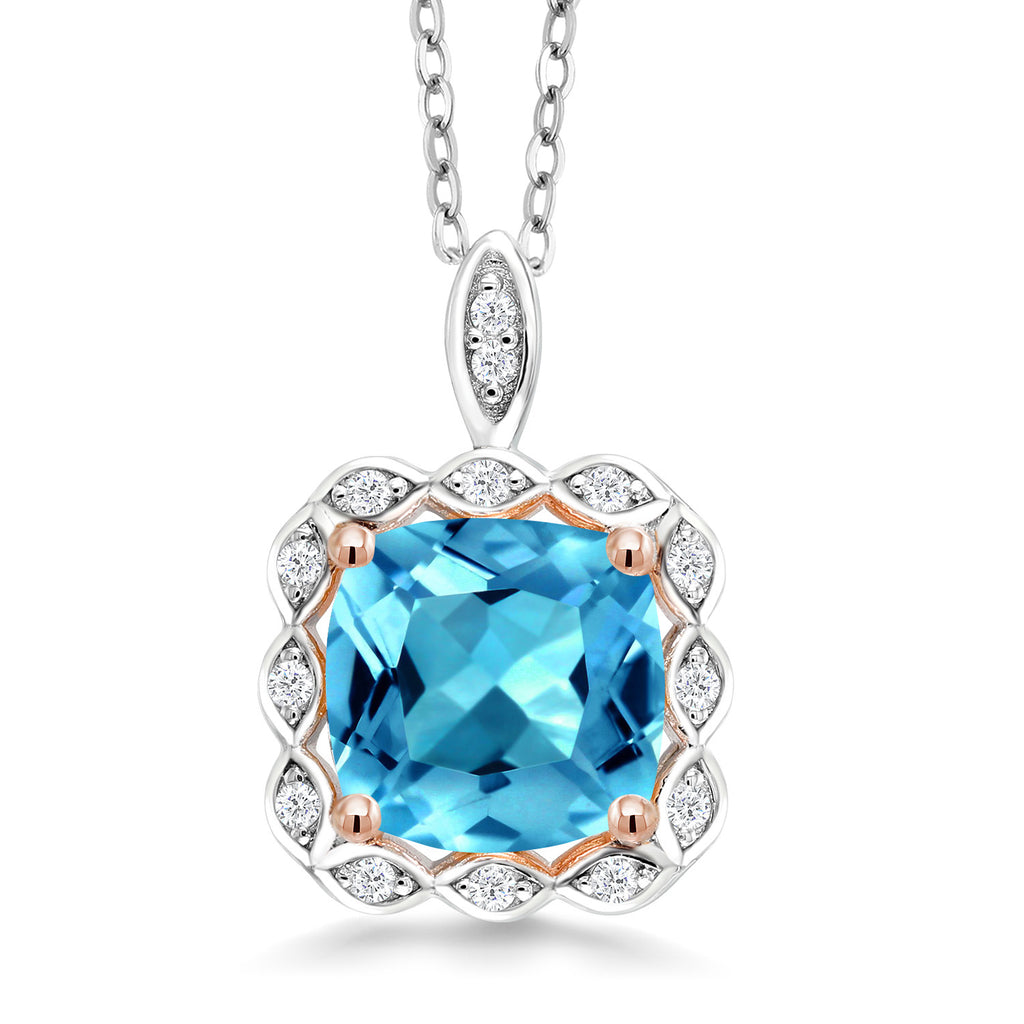Swiss Blue Topaz - November_Pendant in 925 Sterling Silver