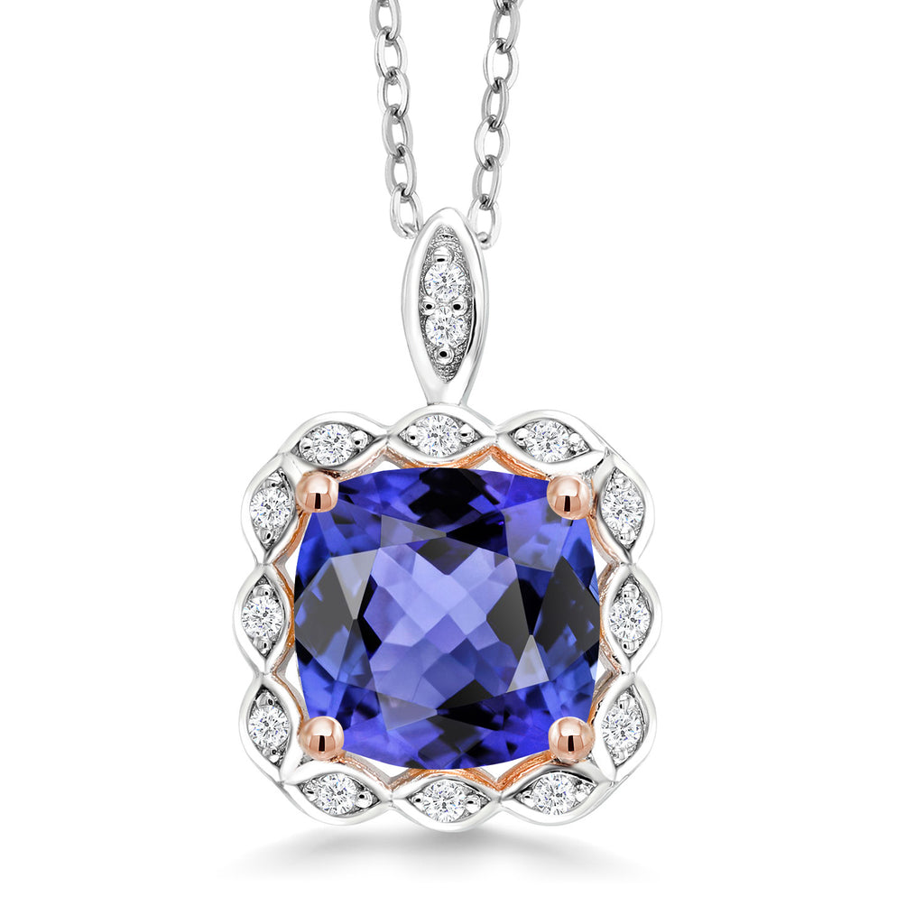 Gem Stone King 2-3 Cttw 925 Sterling Silver Cushion Cut Halo Pendant Necklace for Women | 8MM Gemstone Birthstone | 18 Inch Chain | Fine Jewelry Gift for Mom Wife Her