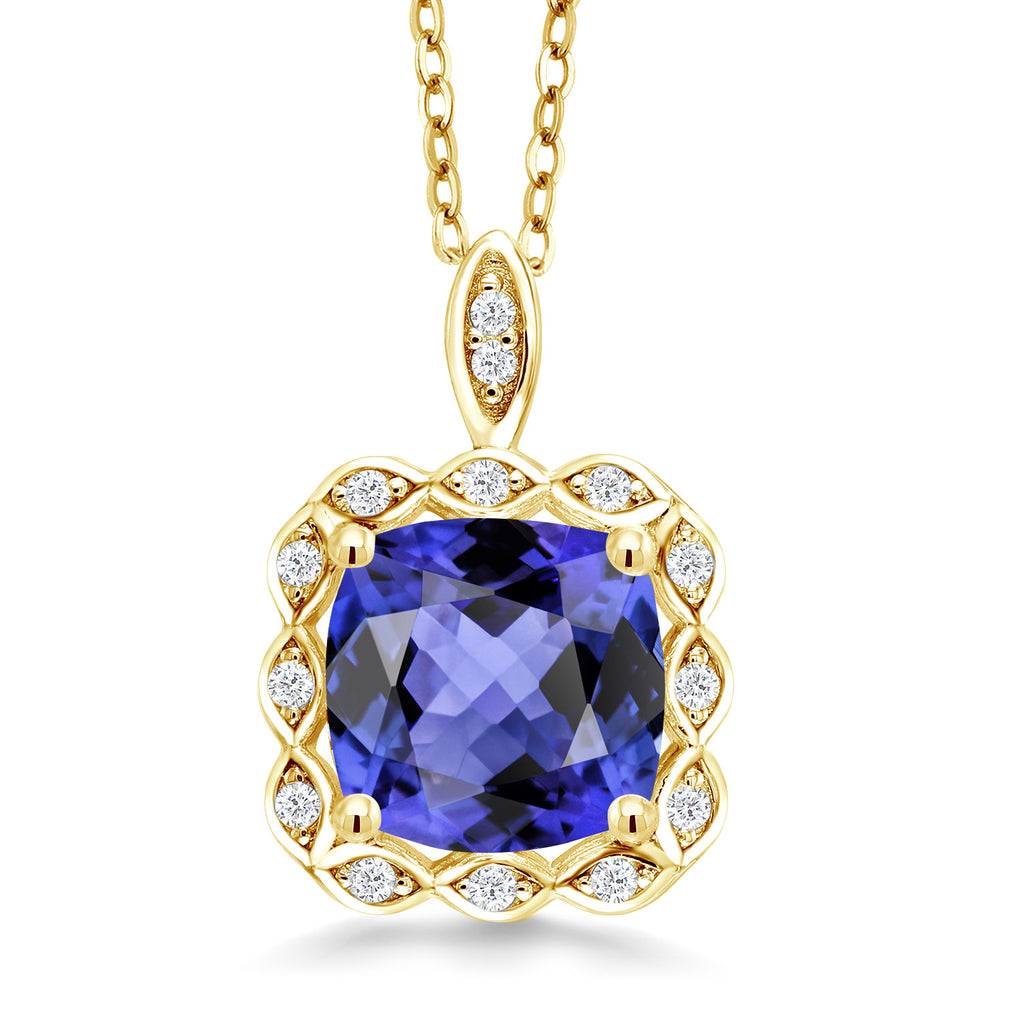 18K Yellow Gold Plated Silver 8MM Cushion Gemstone Birthstone Pendant Necklace For Women with 18 Inch Silver Chain