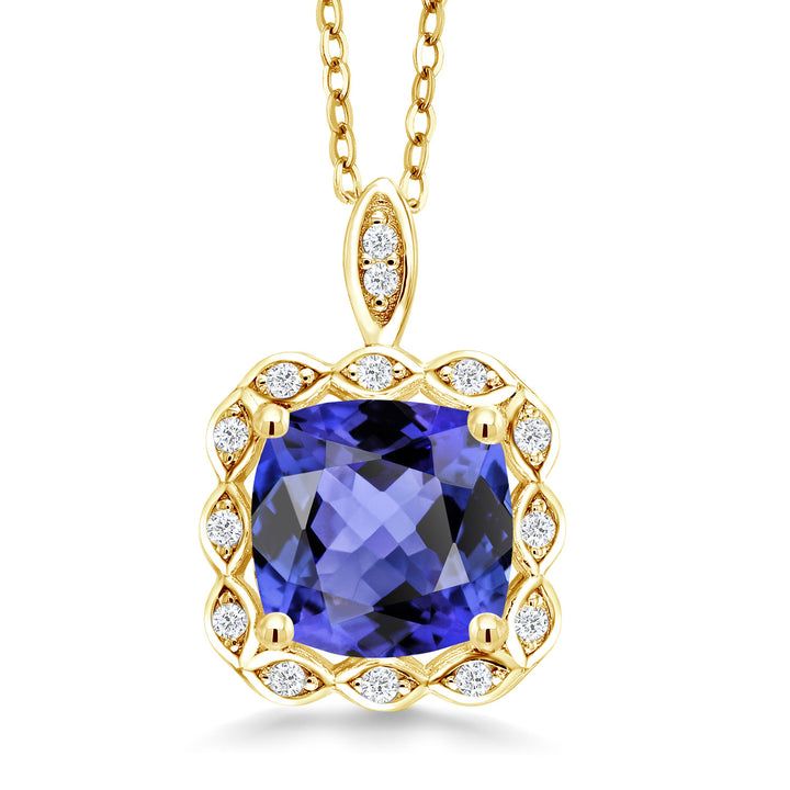 18K Yellow Gold Plated Silver 8MM Cushion Gemstone Birthstone Pendant Necklace For Women with 18 Inch Silver Chain