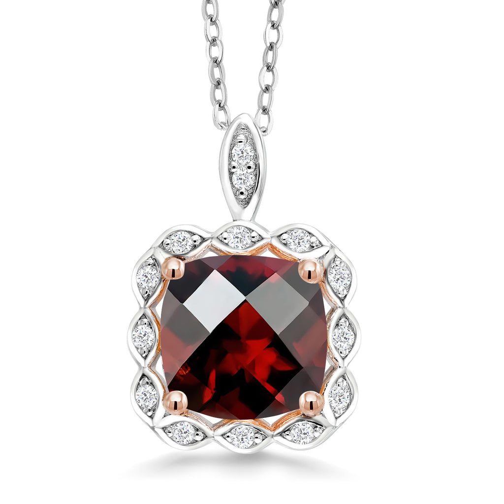 Gem Stone King 2-3 Cttw 925 Sterling Silver Cushion Cut Halo Pendant Necklace for Women | 8MM Gemstone Birthstone | 18 Inch Chain | Fine Jewelry Gift for Mom Wife Her