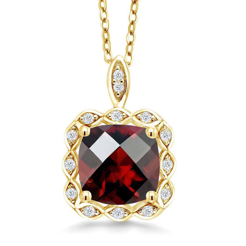 Garnet-Checkerboard - January_Pendant in 925 Yellow Gold Plated Silver