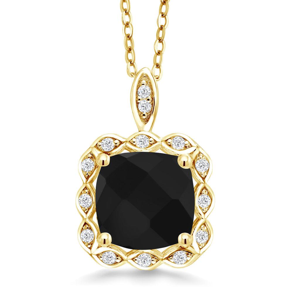Onyx-Checkerboard - December_Pendant in 925 Yellow Gold Plated Silver