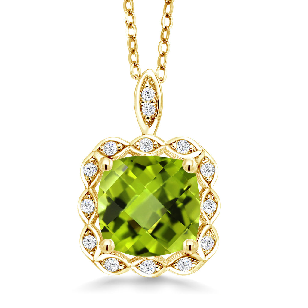 18K Yellow Gold Plated Silver 8MM Cushion Gemstone Birthstone Pendant Necklace For Women with 18 Inch Silver Chain