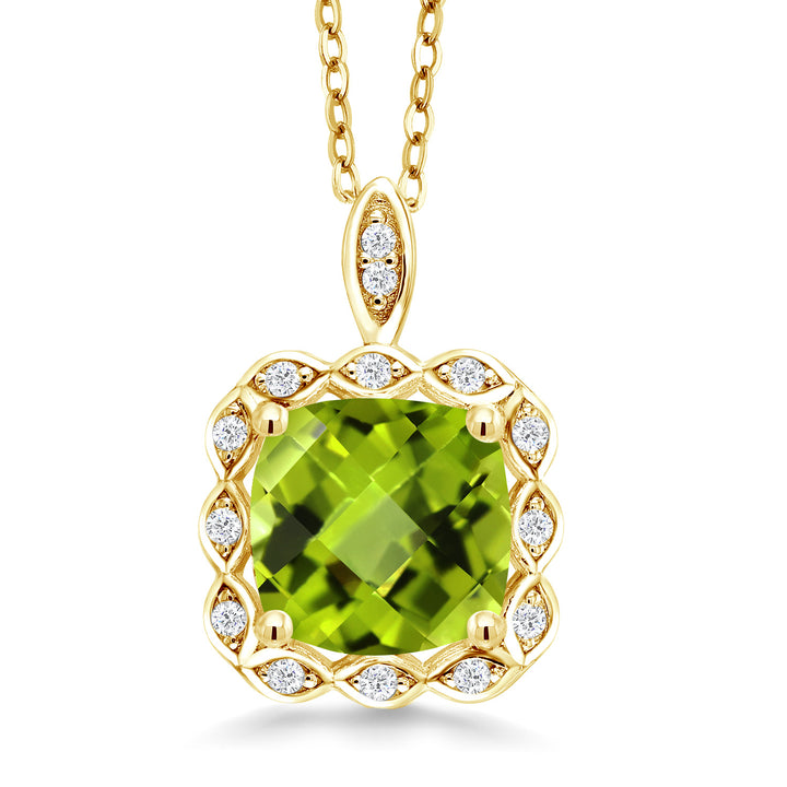 18K Yellow Gold Plated Silver 8MM Cushion Gemstone Birthstone Pendant Necklace For Women with 18 Inch Silver Chain