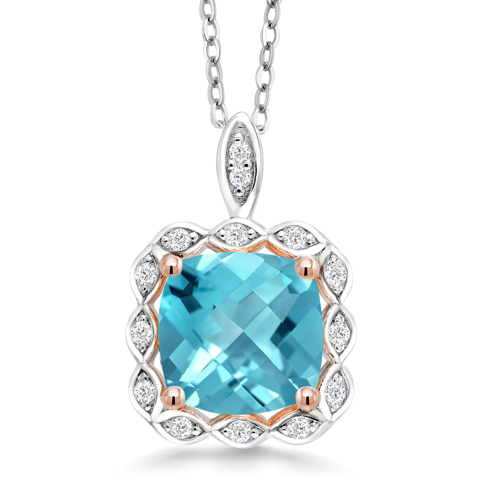 Swiss Blue Topaz-Checkerboard_Pendant in 925 Sterling Silver