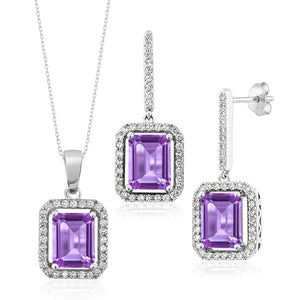 Amethyst - February_Pendant Earrings Set in 925 Sterling Silver