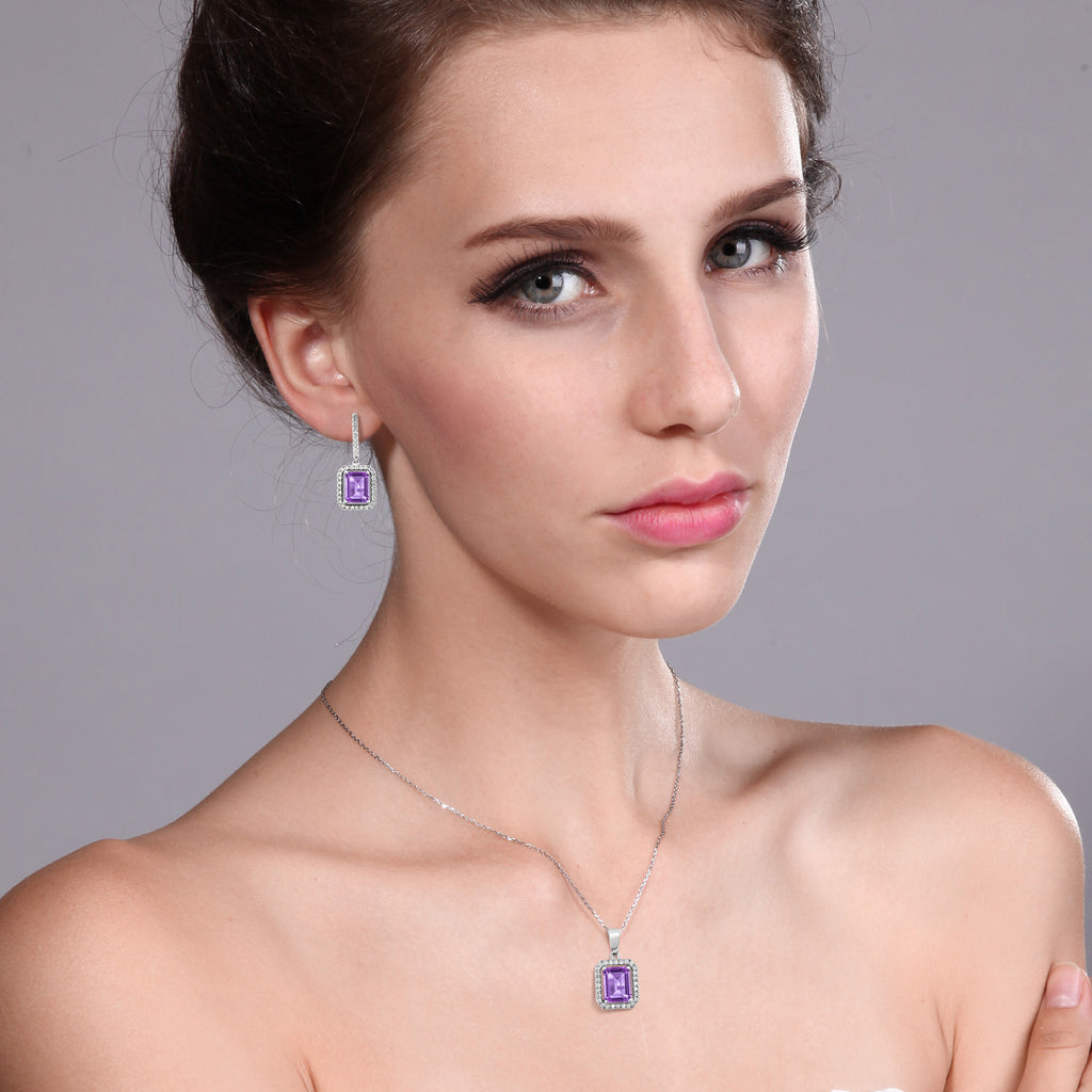 Amethyst - February_Pendant Earrings Set in 925 Sterling Silver