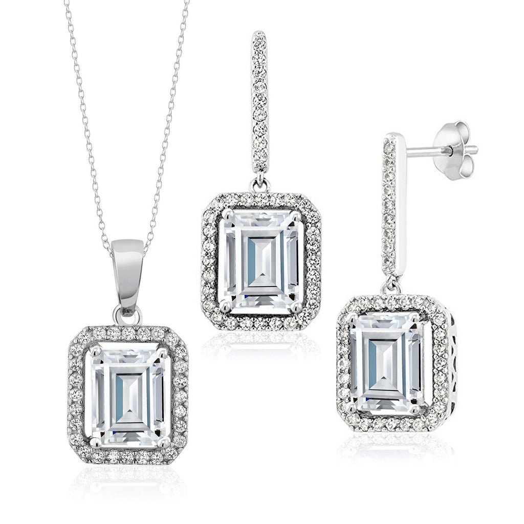 White Moissanite - April_Pendant Earrings Set in 925 Sterling Silver