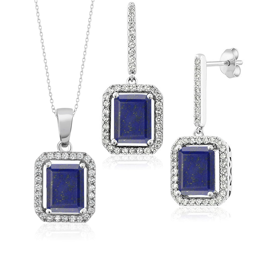 Lapis_Pendant Earrings Set in 925 Sterling Silver