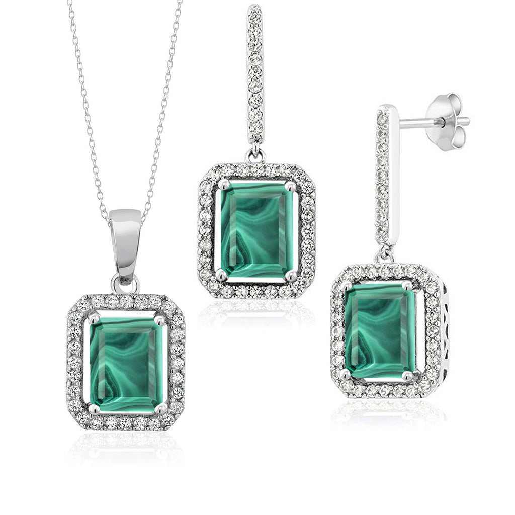 Malachite_Pendant Earrings Set in 925 Sterling Silver