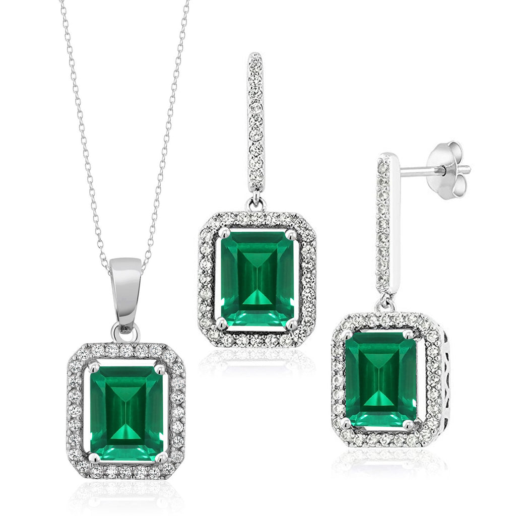 Nano Emerald - May_Pendant Earrings Set in 925 Sterling Silver