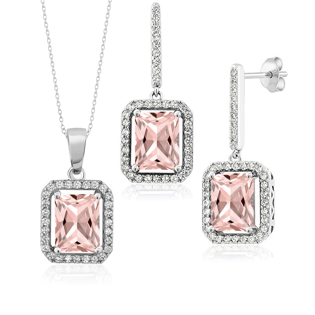 Nano Morganite - October_Pendant Earrings Set in 925 Sterling Silver
