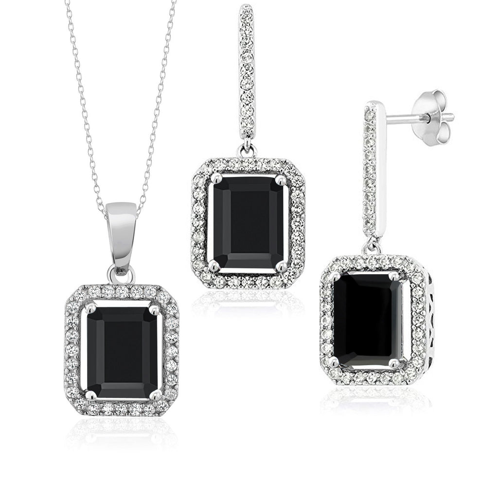 Gem Stone King 925 Sterling Silver London Blue Topaz Jewelry Set – 7.44 Cttw Emerald Cut Pendant & Earrings, 18-Inch Chain – December Birthstone Gift For Women