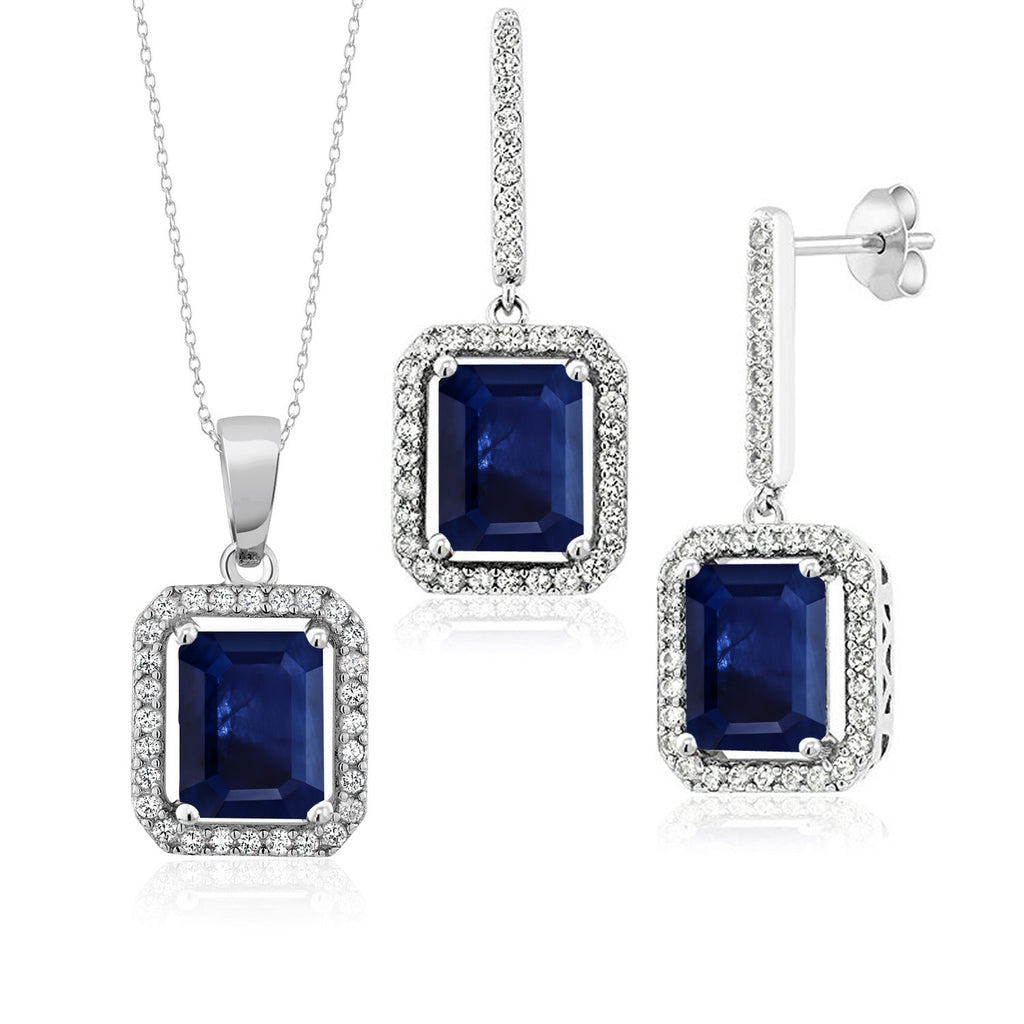 Blue Sapphire - September_Pendant Earrings Set in 925 Sterling Silver