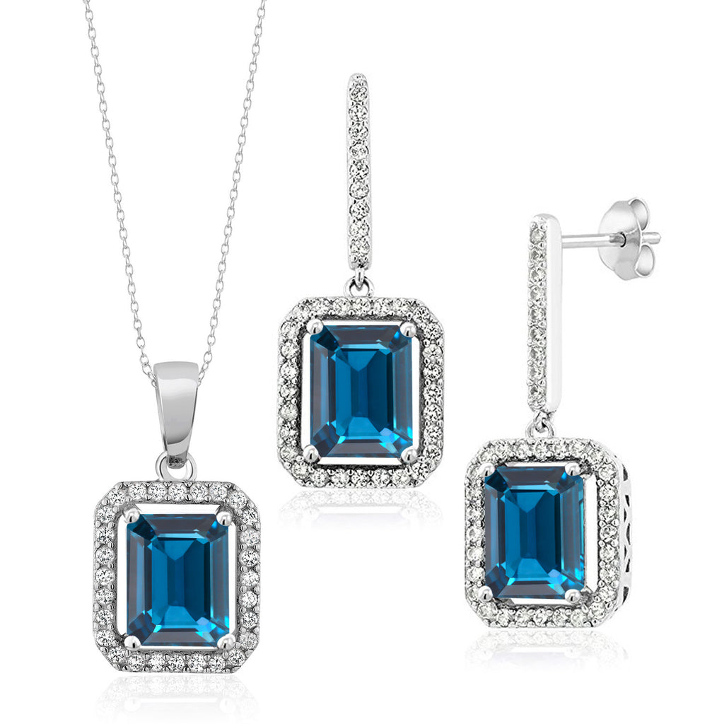 London Blue Topaz - November_Pendant Earrings Set in 925 Sterling Silver