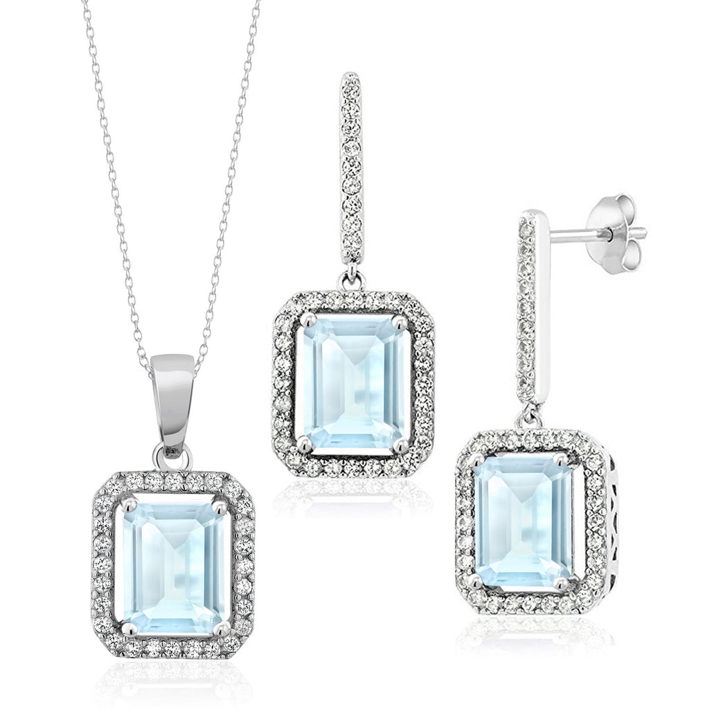 Sky Blue Topaz - November_Pendant Earrings Set in 925 Sterling Silver